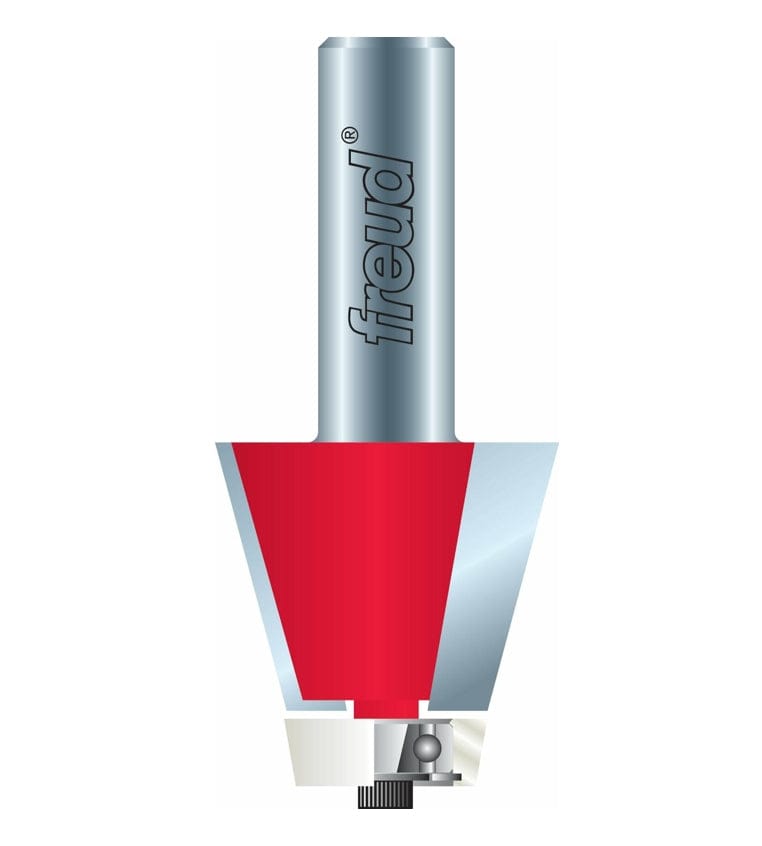 Cylindrical metal tool with red accent and 'freud' branding on a white background
