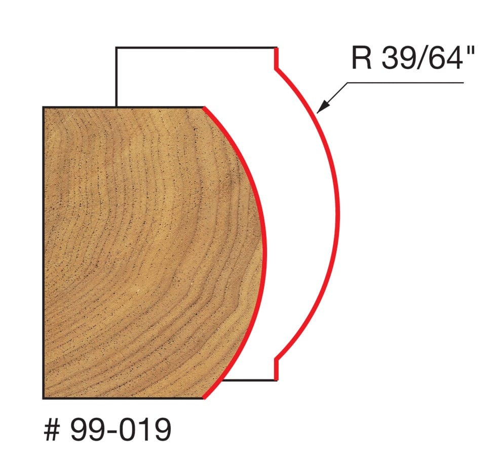 Freud 99-019 Bullnose Router Bit Profile with 39/64 Inch Radius for Smooth Rounded Edges on Wood Cuts