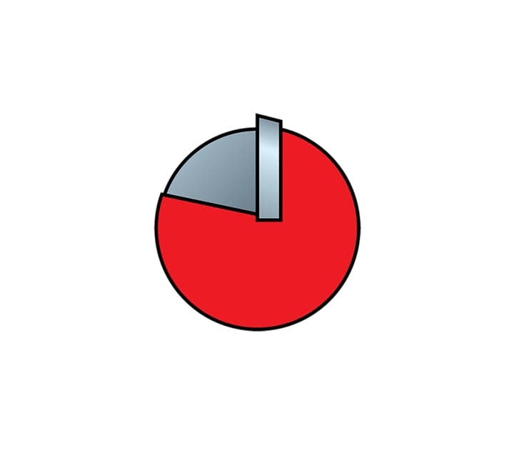 A technical overhead illustration of the single flute design of the Freud router bit, showing the red body and the single silver cutting edge positioned for maximum chip clearance.