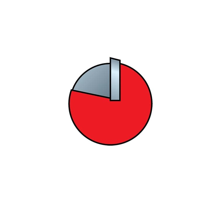 Top-down view diagram of the router bit profile showing the circular 3/8 inch cutting path and the single flute geometry designed for fast chip ejection.