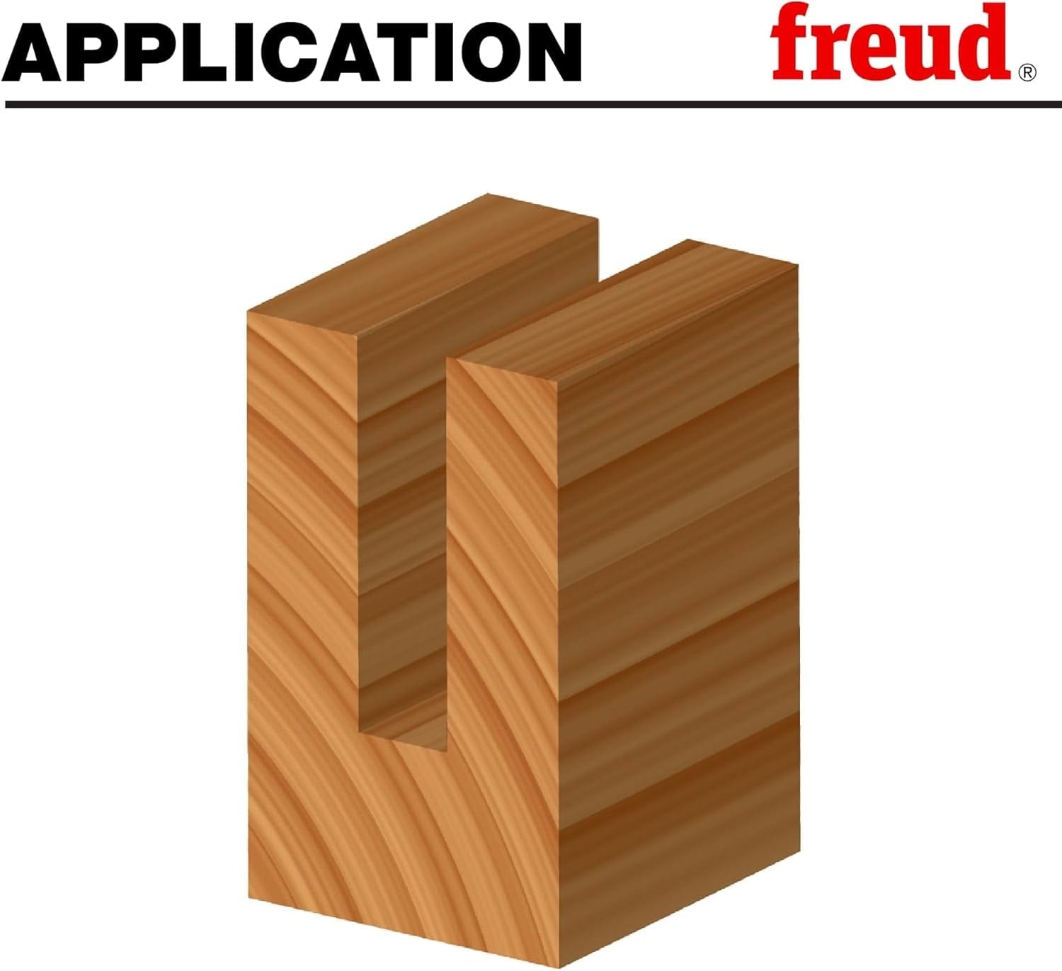 Illustration of a clean, deep groove cut into a block of wood, demonstrating the primary application of the Freud 12-194 double flute straight bit.