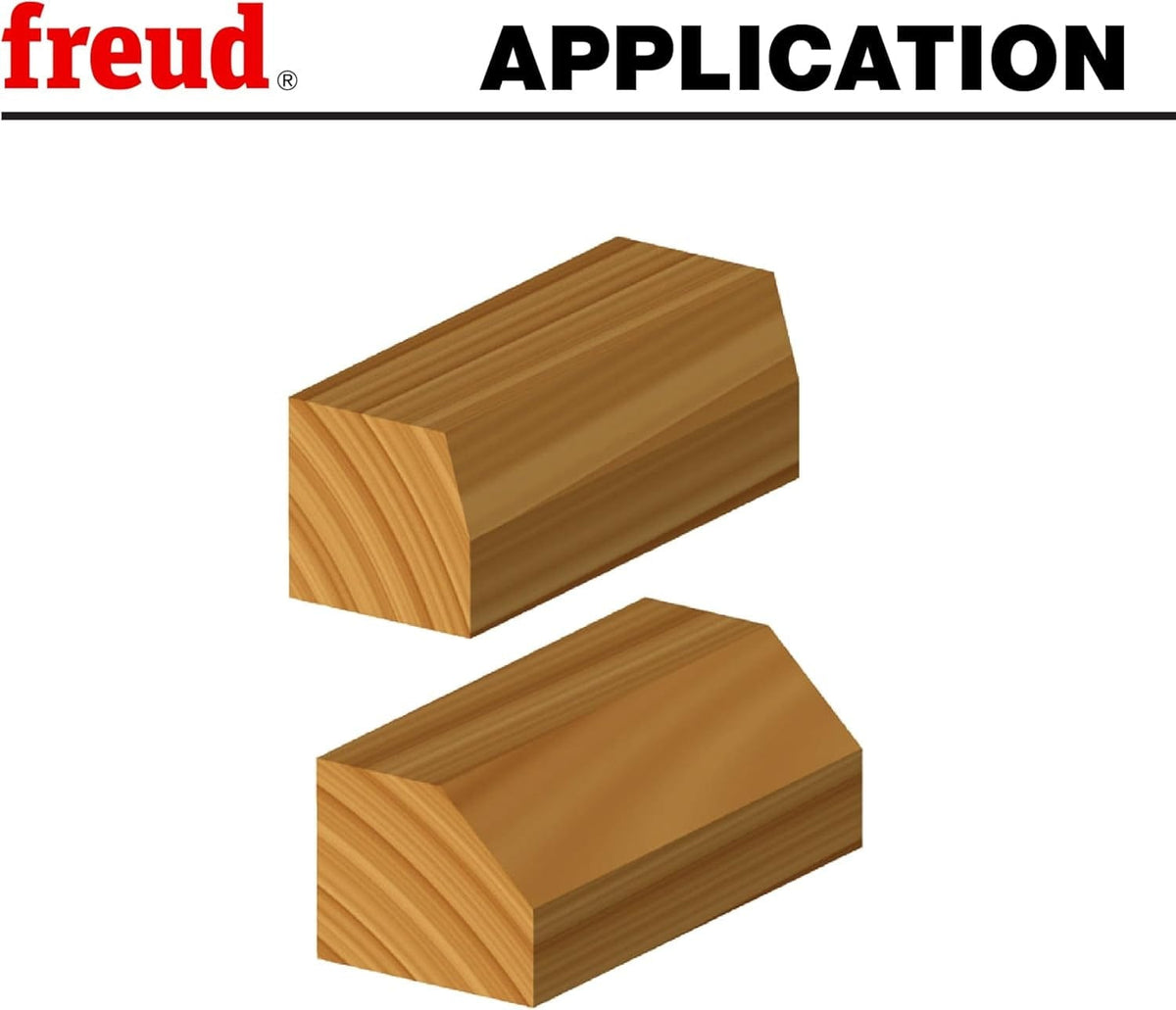 3D illustration demonstrating a chamfer bit application where a 45-degree bevel is cut along the edge of a wooden block.
