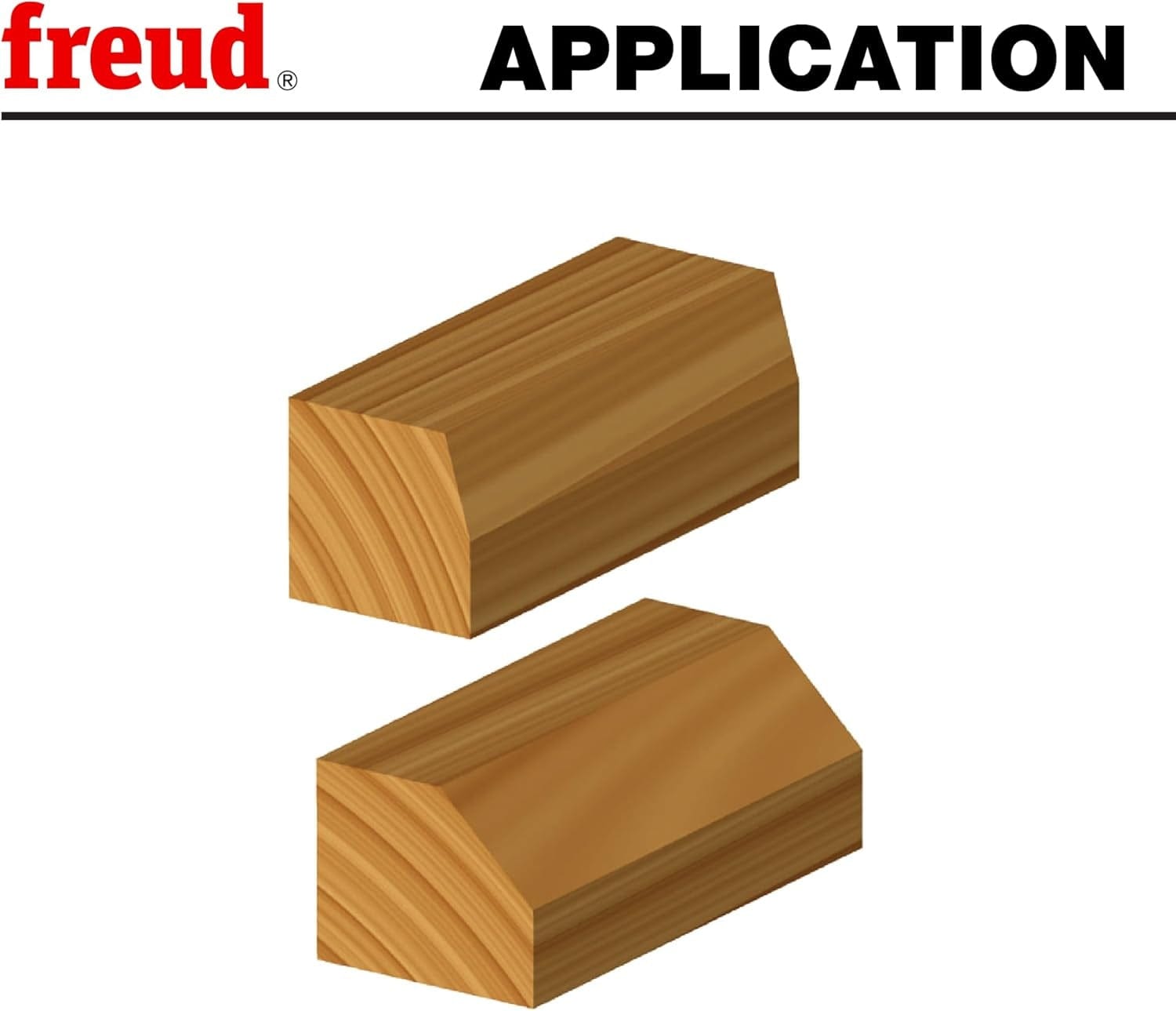 3D illustration demonstrating a chamfer bit application where a 45-degree bevel is cut along the edge of a wooden block.