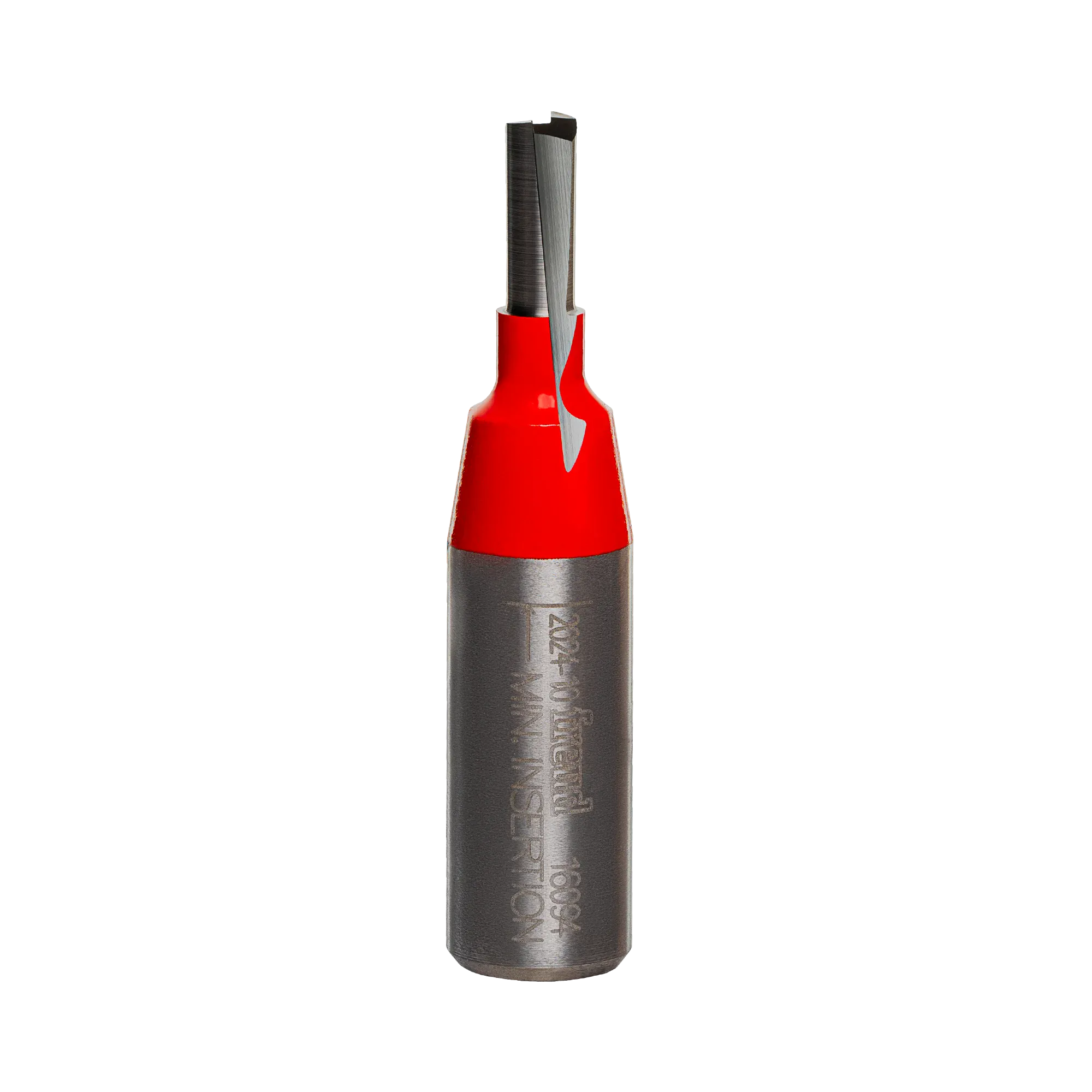 A professional studio photograph of the Freud 16-094 plywood mortising bit, showcasing its red Perma-SHIELD coating on the body, sharp silver TiCo carbide cutting edges with a downshear angle, and a polished 1/2 inch steel shank.