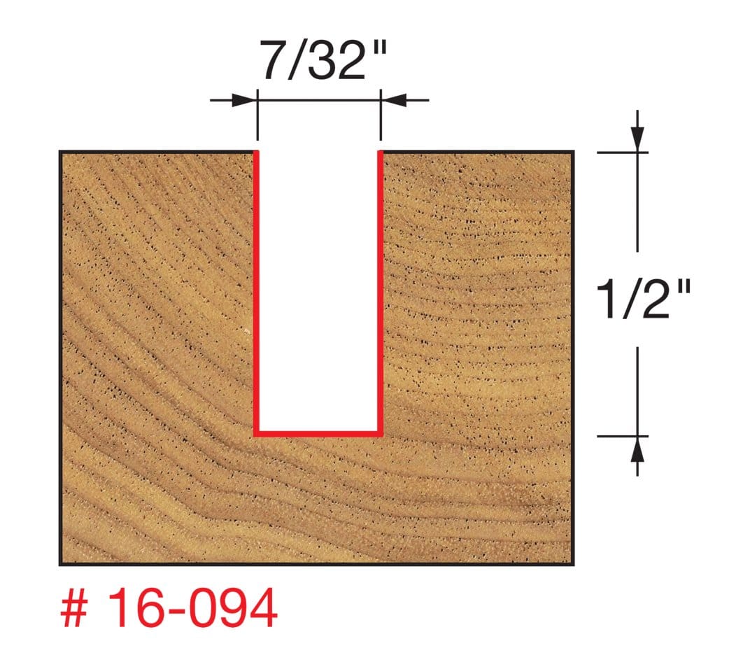 A professional studio photograph of the Freud 16-094 plywood mortising bit, showcasing its red Perma-SHIELD coating on the body, sharp silver TiCo carbide cutting edges with a downshear angle, and a polished 1/2 inch steel shank.