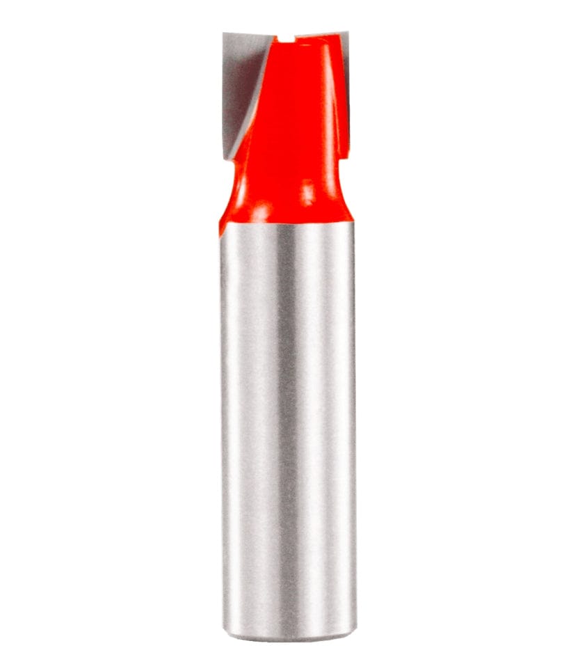 A studio product photo of the Freud 16-109 mortising router bit, featuring a red carbide-tipped cutting head and a polished 1/2 inch steel shank.