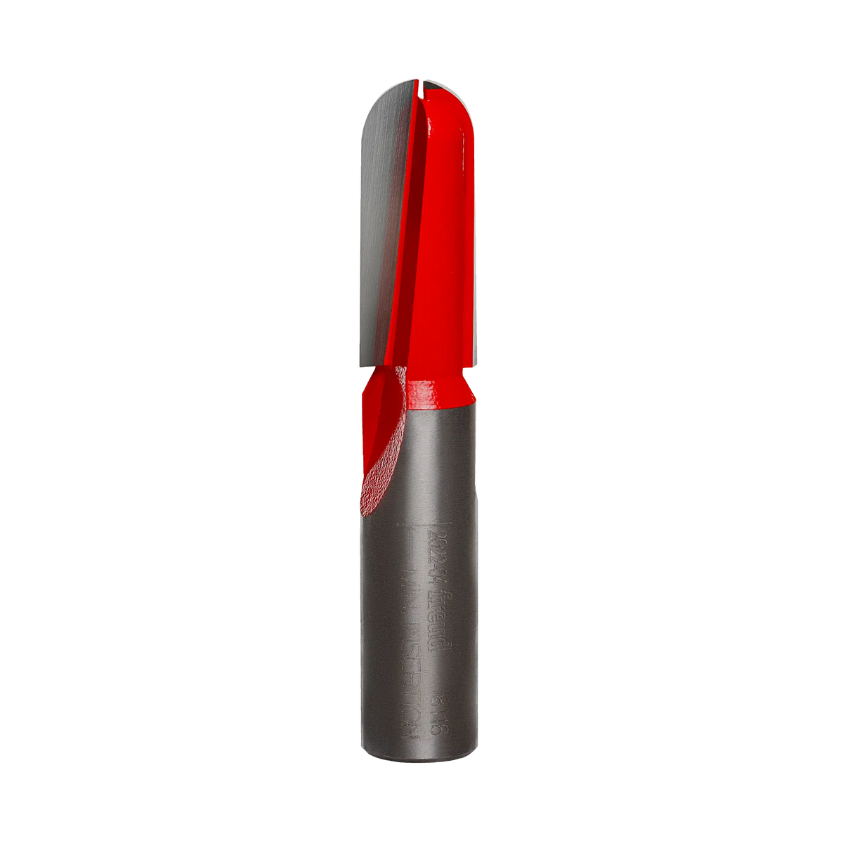 A side-profile view of the Freud 18-116 1/4-inch radius round nose bit against a white background, highlighting the precision-ground carbide flutes and laser-etched model identification on the shank.