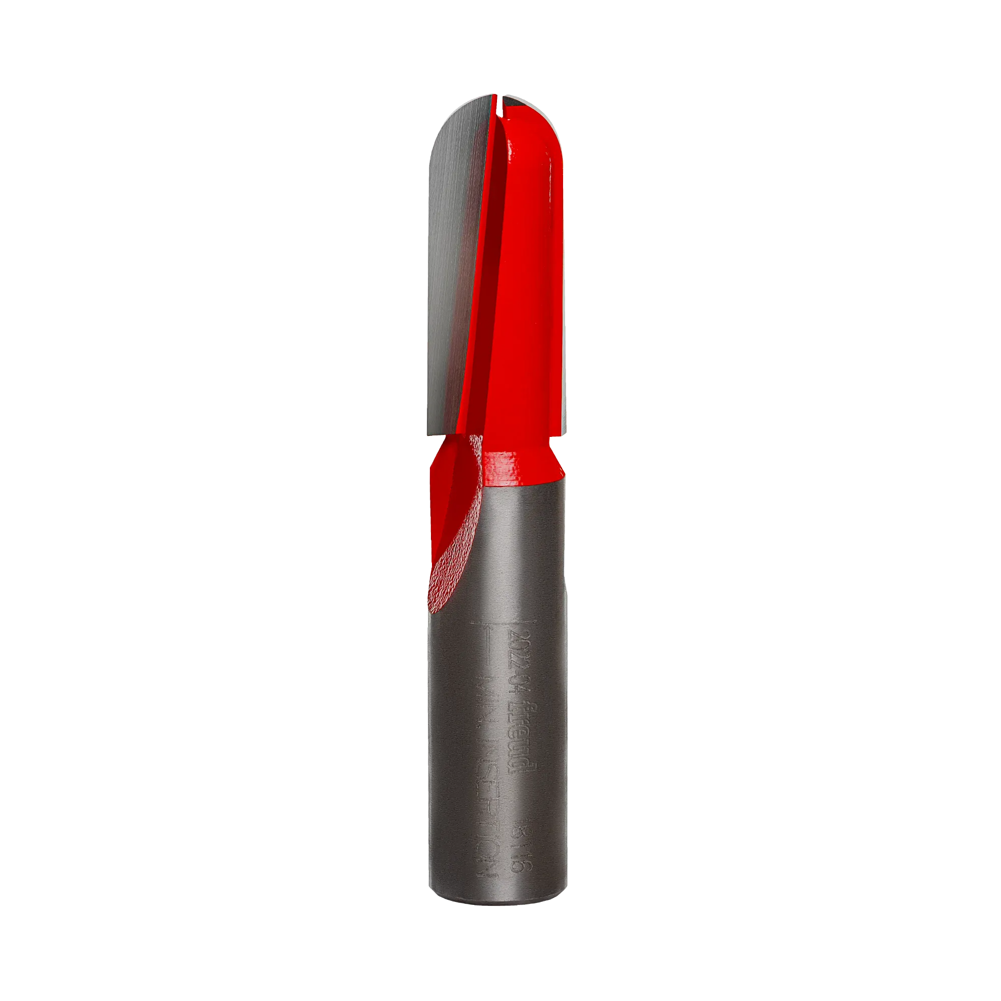 A side-profile view of the Freud 18-116 1/4-inch radius round nose bit against a white background, highlighting the precision-ground carbide flutes and laser-etched model identification on the shank.