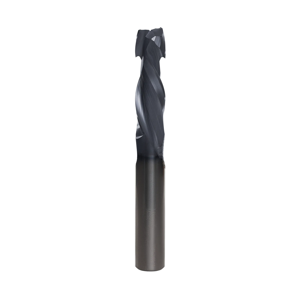 Individual Freud 1/2-inch double compression spiral router bit made of solid carbide with a Black I.C.E. industrial cooling coating and 1/2-inch shank.