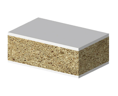 3D rendering of a double-sided melamine panel with a perfectly clean, chip-free edge produced by a Freud compression spiral router bit.