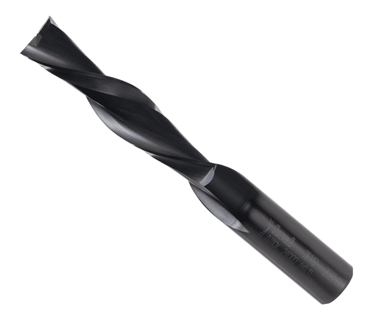 Freud 76-112 1/2-inch down spiral solid carbide router bit featuring a 1/2-inch shank and Black I.C.E. coating designed for clean top-surface finishes in CNC woodworking.