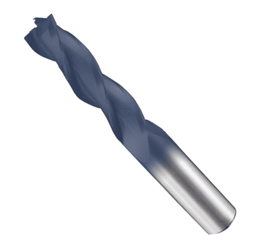 Individual Freud 1/2-inch up spiral router bit made of solid carbide with a Black I.C.E. industrial cooling coating and 1/2-inch shank.