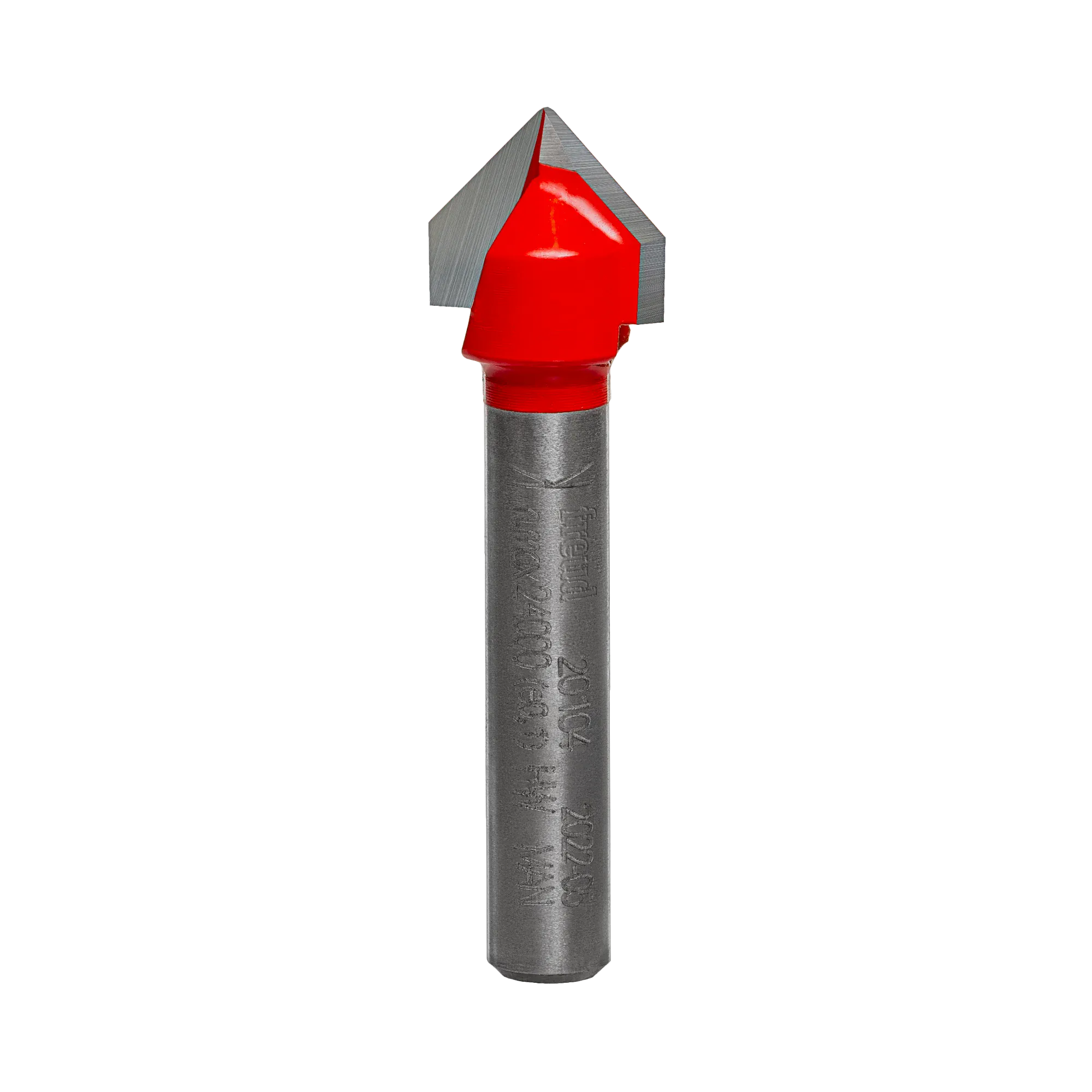 Studio shot of the Freud 39-152 Ogee Groove router bit featuring a red Perma-SHIELD body, carbide cutters, and 1/4 inch silver shank with laser etched text.