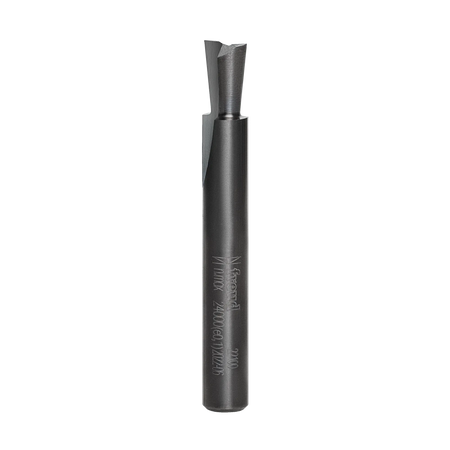 Studio product view of the Freud 22-100 router bit, featuring a 1/4 inch silver shank and a slender dovetail cutting head with laser-etched model numbers.