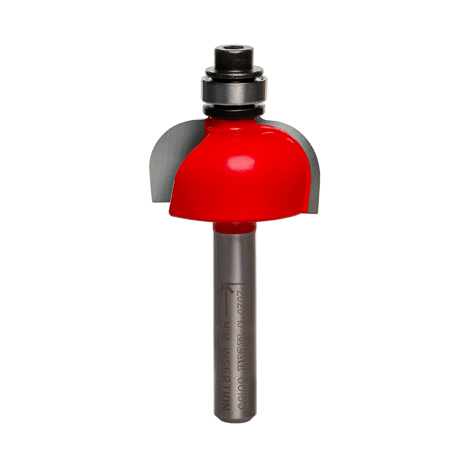 A studio product photograph of the Freud 30-103 Cove router bit featuring a red Perma-SHIELD coated body, two TiCo carbide cutting flutes, and a silver ball bearing pilot on a 1/4 inch shank.