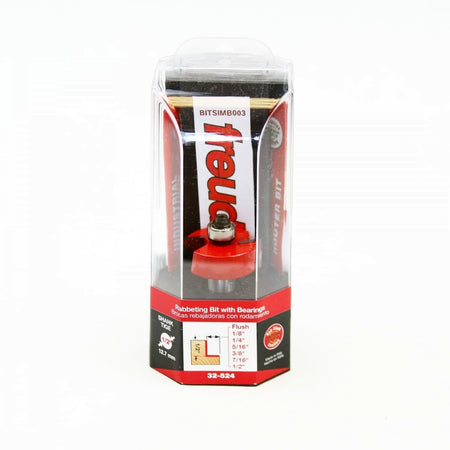 Freud 32-524 rabbeting router bit set with 1/2-inch shank and 7 interchangeable bearings for multiple cut depths