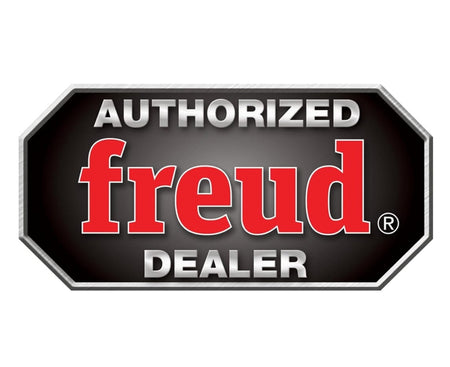 The official Freud Authorized Dealer logo in red, black, and silver, ensuring customers receive genuine industrial-quality carbide woodworking tools.