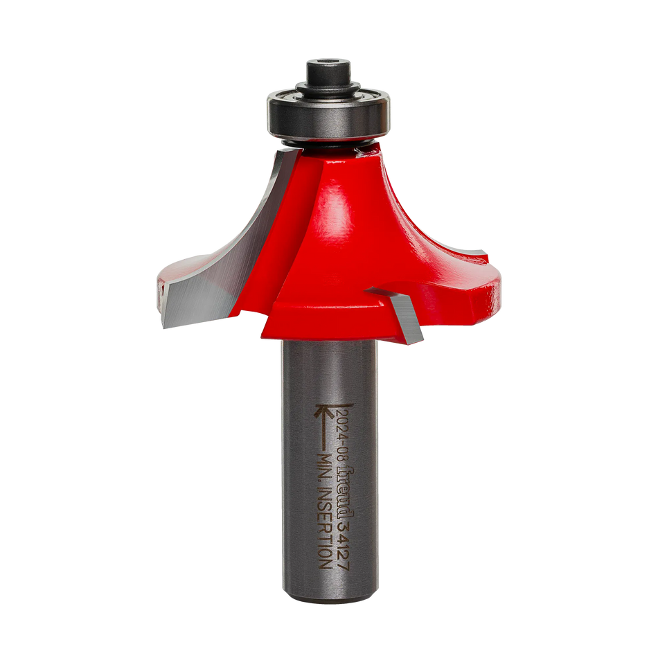 Freud 34-127 Carbide Rounding Over Router Bit 5/8 Inch Radius 1/2" Shank Quadra-Cut Professional Wood Edging Tool Furniture Molding Hardwood Plywood