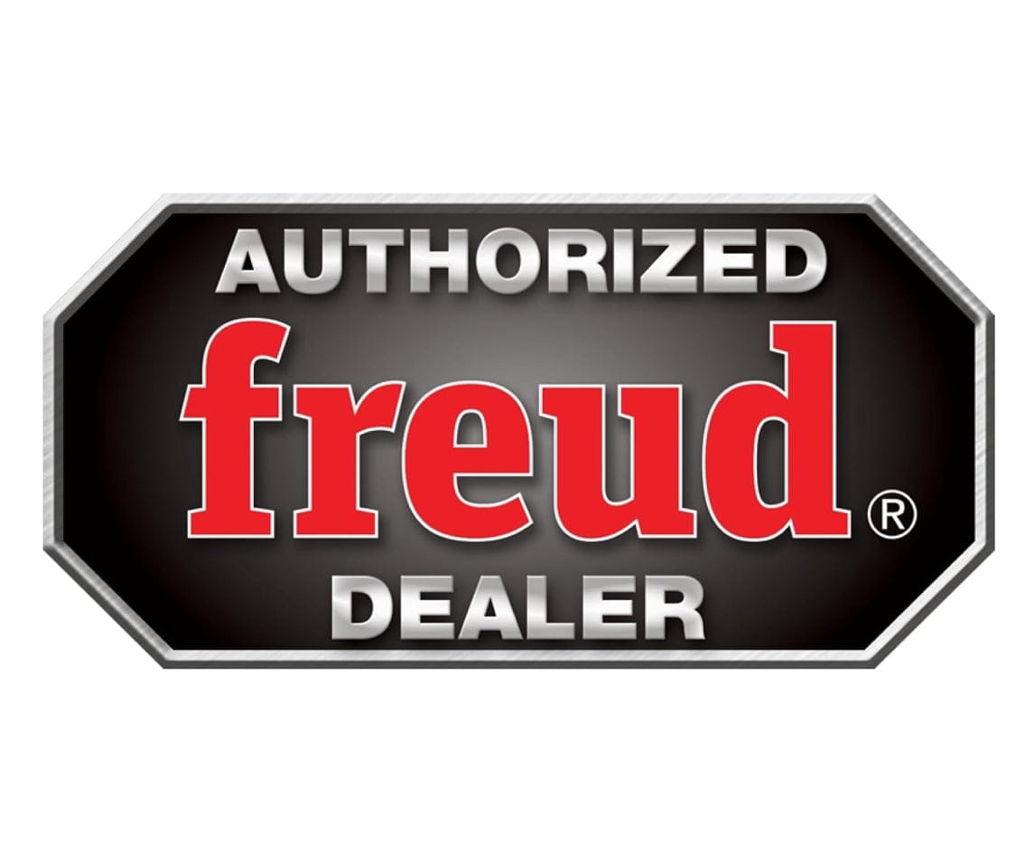 The official Freud Authorized Dealer logo in red, black, and silver, ensuring customers receive genuine industrial-quality carbide woodworking tools.