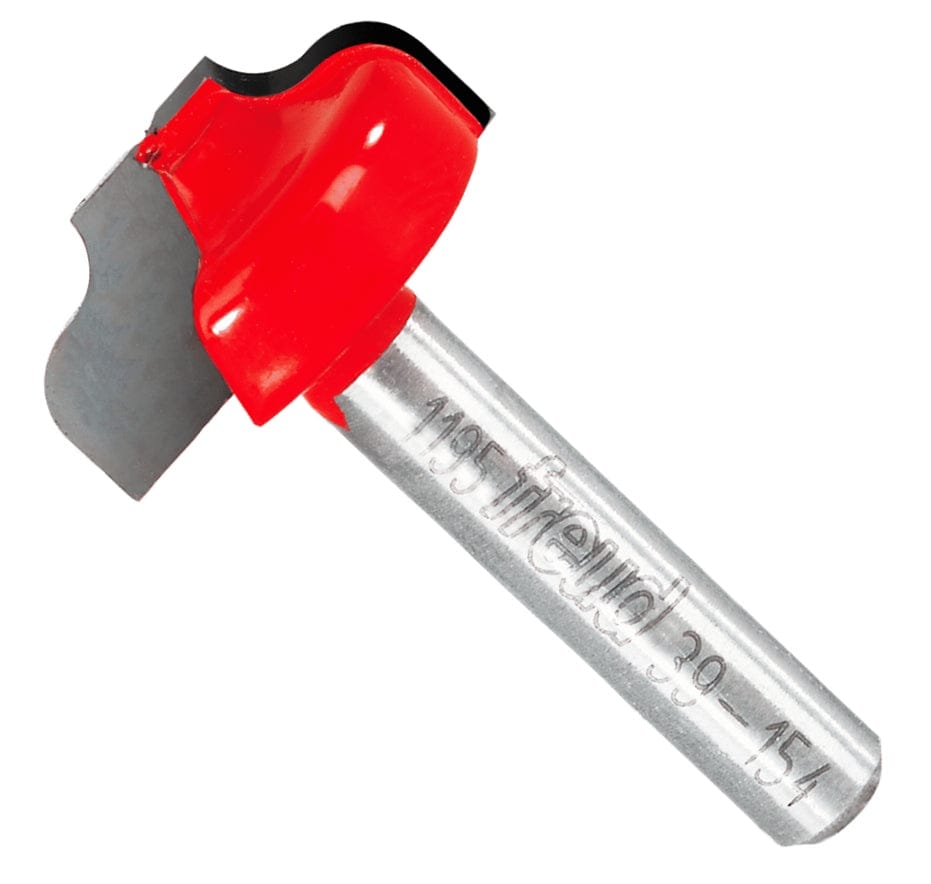 A studio product photograph of the Freud 39-154 Ogee Groove router bit featuring a red Perma-SHIELD body and specialized carbide cutters on a 1/4 inch silver shank.