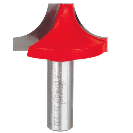 Studio shot of the Freud 39-232 Ovolo Groove router bit featuring a red Perma-SHIELD body, large carbide cutters, and 1/2 inch silver shank.