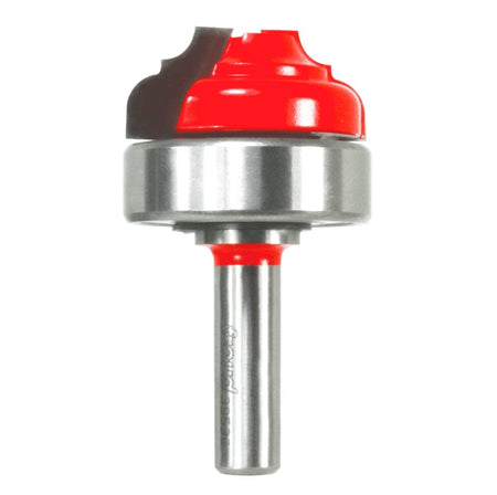 A studio product photograph of the Freud 39-536 Cove and Bead Groove router bit featuring a red Perma-SHIELD body, a large top-mounted silver ball bearing, and specialized carbide cutters on a silver shank.