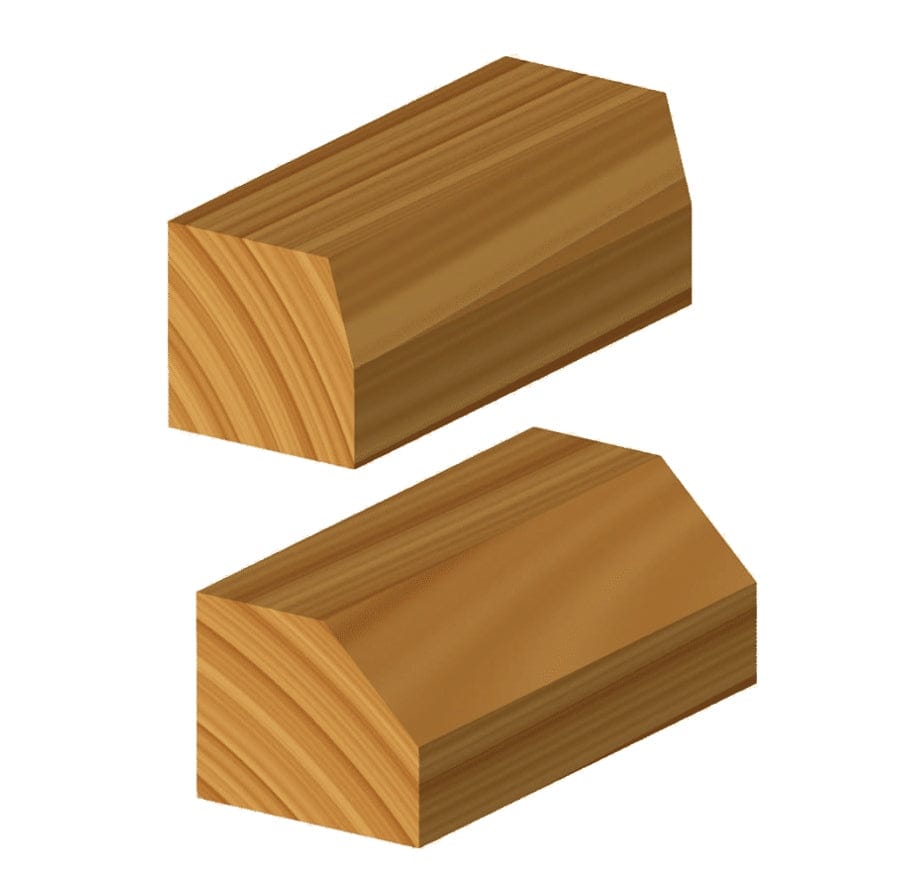 Illustration of wooden blocks displaying the clean, angled chamfered edge created by the router bit for 8-sided joinery projects.