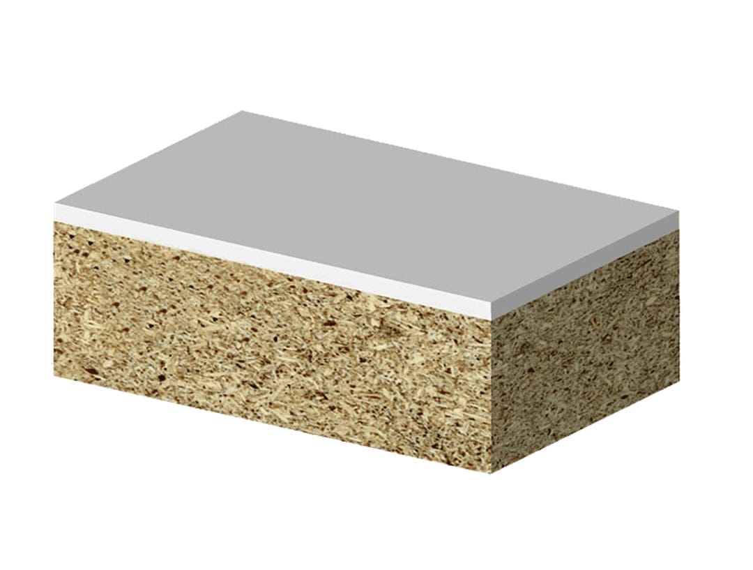 Illustration of a composite block with a white laminate top, displaying a clean, flush edge finished by the router bit.