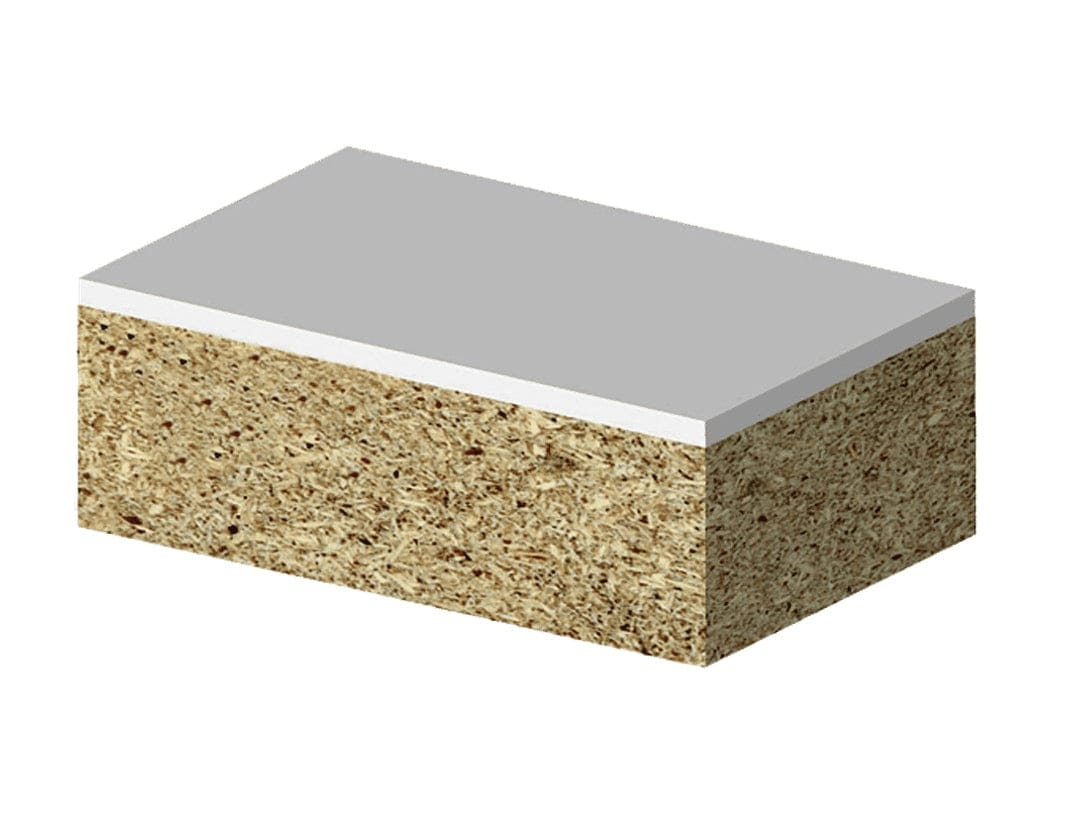 Illustration of a composite block with a white laminate top, displaying a clean, flush edge finished by the router bit.
