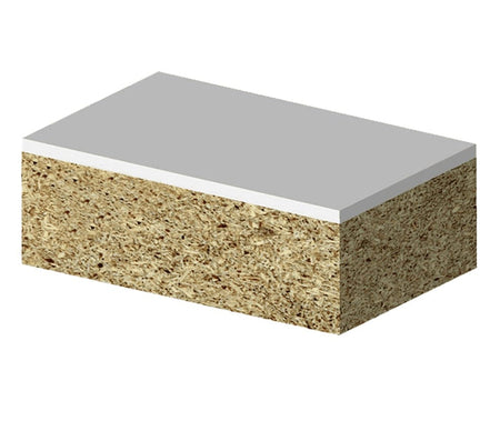 3D illustration of a wood block with a white laminate top surface being trimmed perfectly flush to the edge using the Freud 44-102 bit.