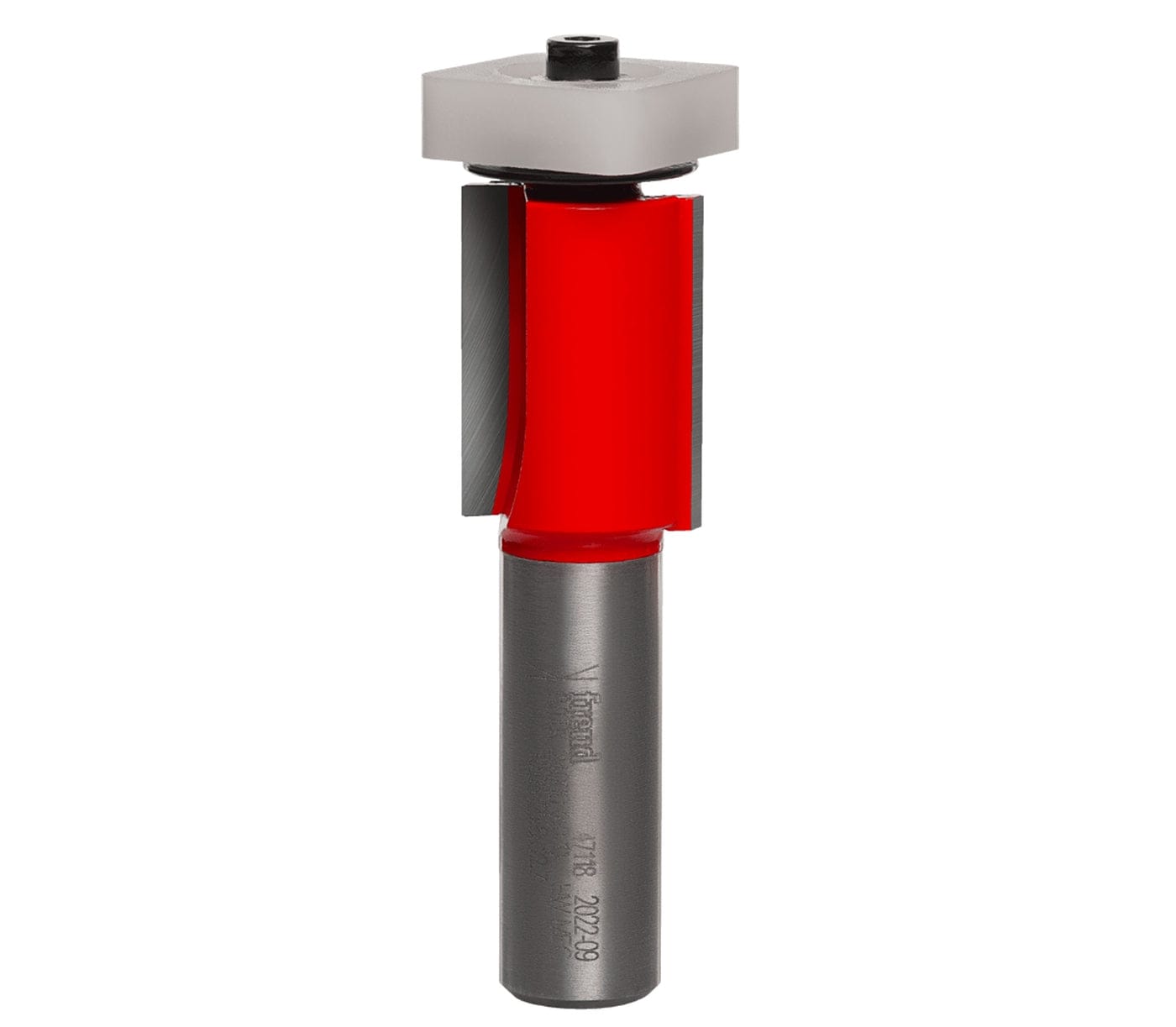 Freud 47-118 3/4-inch flush trim router bit with a 1/2-inch shank, featuring red Perma-SHIELD coating and high-density carbide cutters for professional cabinetry and joinery.