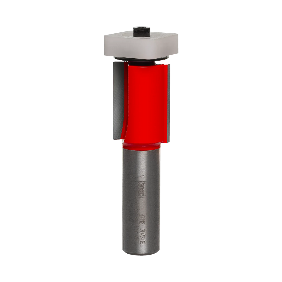 Freud 47-118 3/4-inch flush trim router bit with a 1/2-inch shank, featuring red Perma-SHIELD coating and high-density carbide cutters for professional cabinetry and joinery.