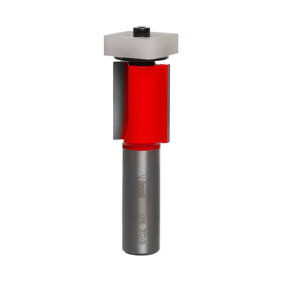 Freud 47-118 3/4-inch flush trim router bit with a 1/2-inch shank, featuring red Perma-SHIELD coating and high-density carbide cutters for professional cabinetry and joinery.