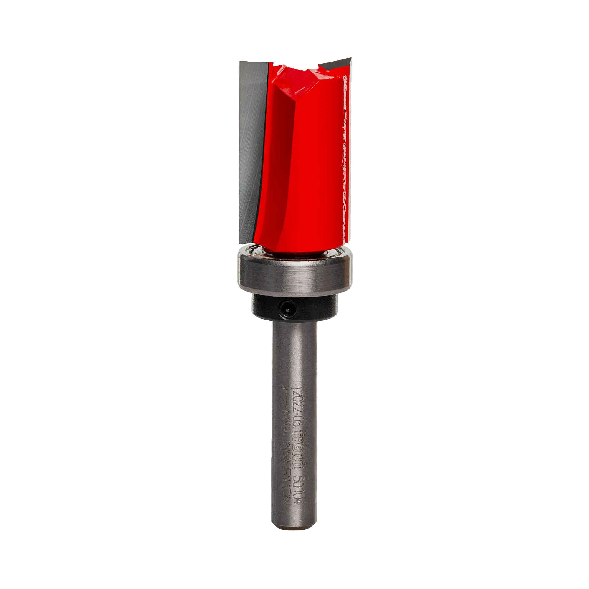 Vertical profile view of the Freud 5/8-inch top bearing flush trim bit highlighting the 1-inch carbide cutting height and 1/4-inch shank for industrial routing.