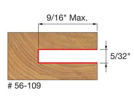 Freud 56-109 3-wing slotting cutter creating 5/32 inch wide slots up to 9/16 inch deep in wood pieces