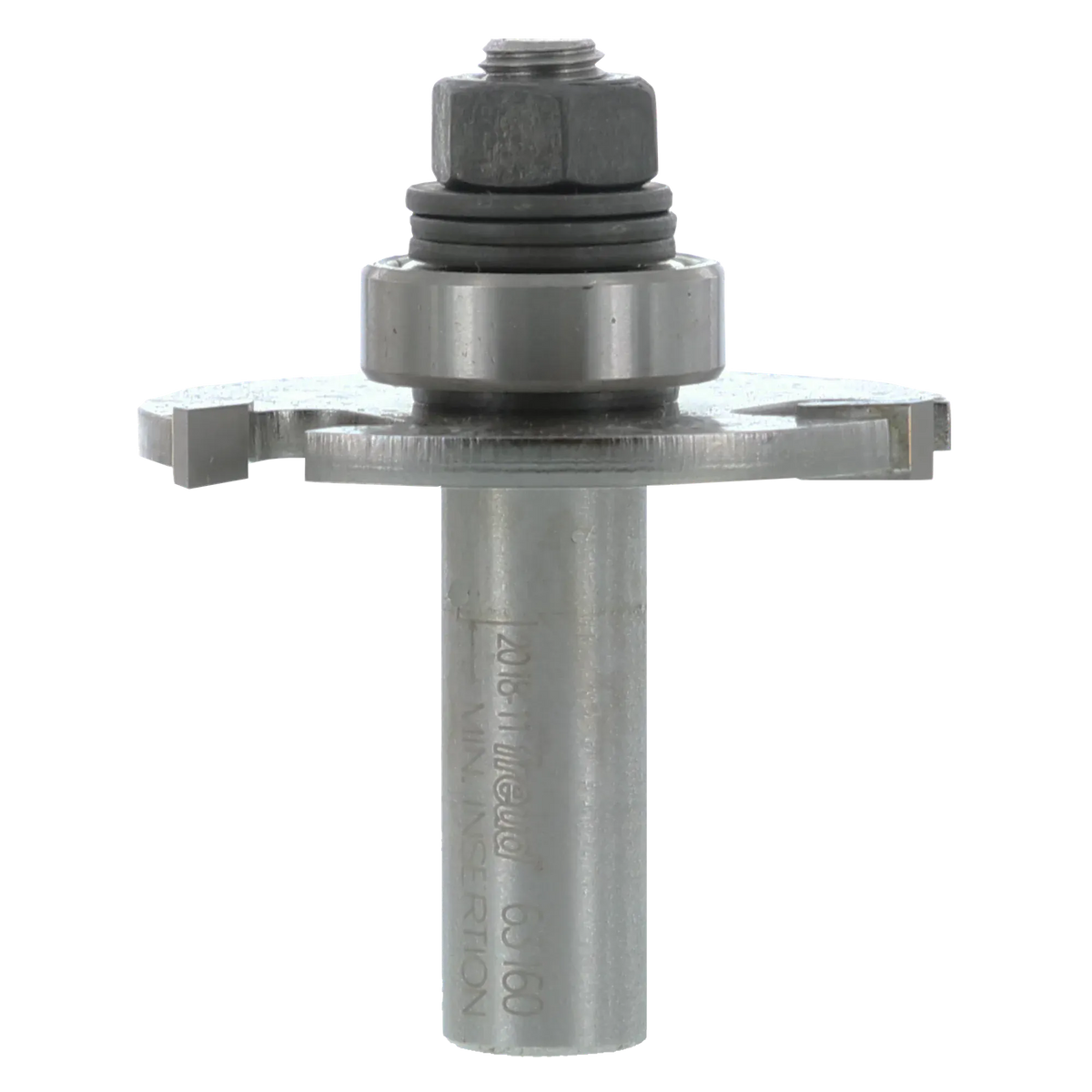 Freud 63-160 3/16-inch slotting cutter router bit assembly featuring a 1/2-inch shank, precision ball bearing guide, and a three-wing carbide-tipped cutter for industrial woodworking.