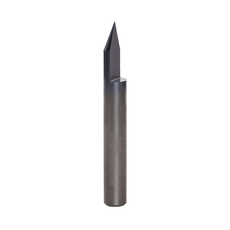 A studio product shot of the Freud 70-120 engraving V-groove router bit, featuring a solid carbide body with a polished gunmetal finish and a sharp, tapered cutting tip.