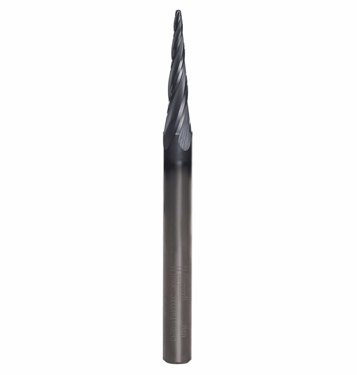 Vertical profile of the Freud 72-400 tapered ball tip bit highlighting the 5.4-degree side angle and 4-flute geometry for superior chip evacuation.