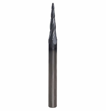 Vertical profile of the Freud 72-400 tapered ball tip bit highlighting the 5.4-degree side angle and 4-flute geometry for superior chip evacuation.