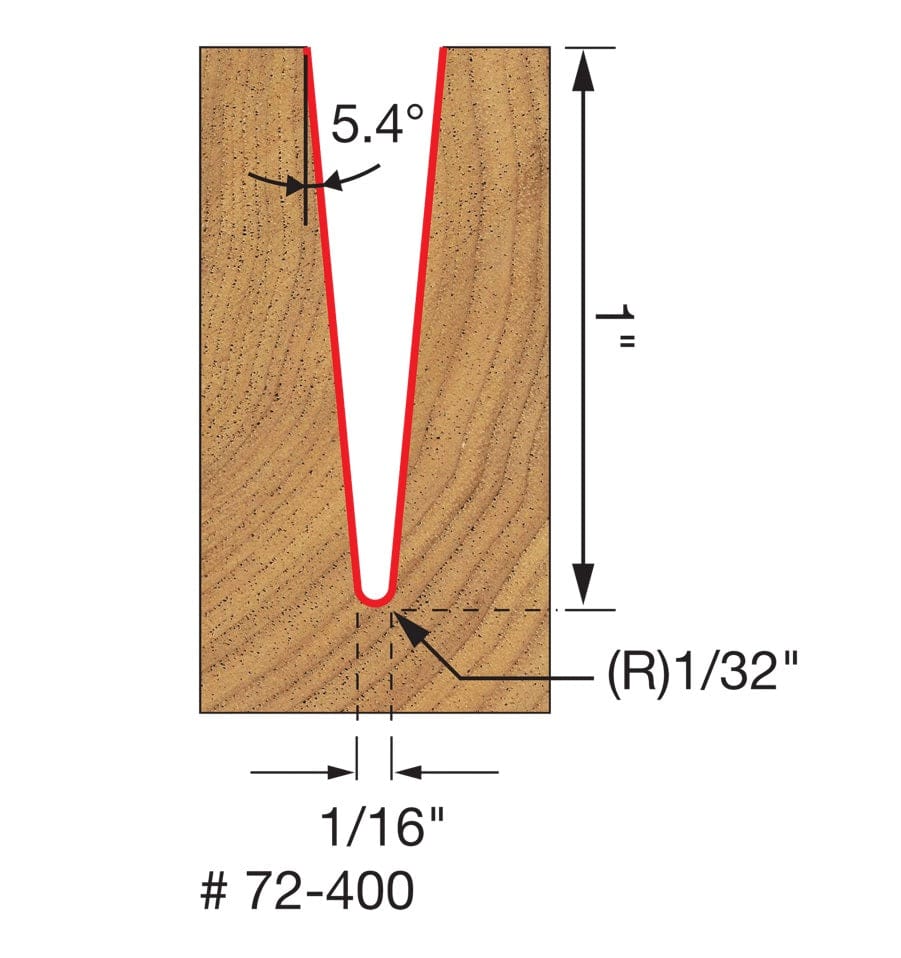Freud 72-400 Tapered Ball Tip CNC Router Bit 5.4 Degree Angle 1/16 Inch Dia Cut Profile Diagram