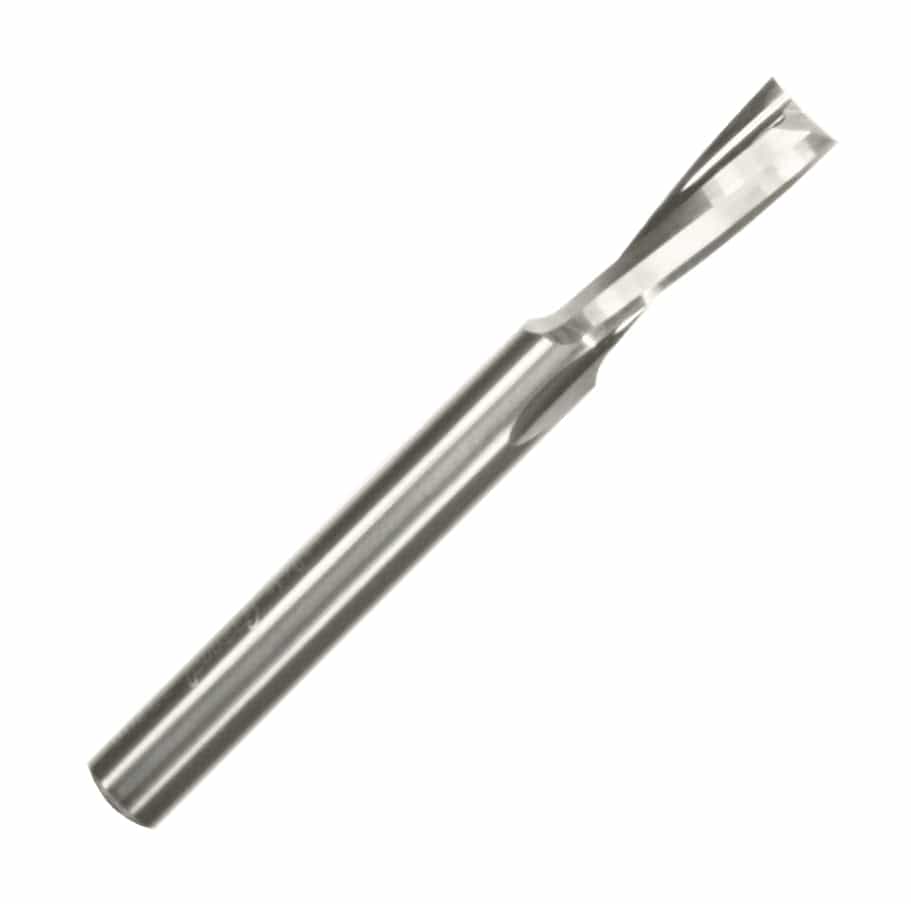 A high-resolution studio shot of the Freud 73-206 solid carbide O-flute up spiral router bit featuring a polished silver finish and precision-ground cutting edges for chip-free plastic fabrication.