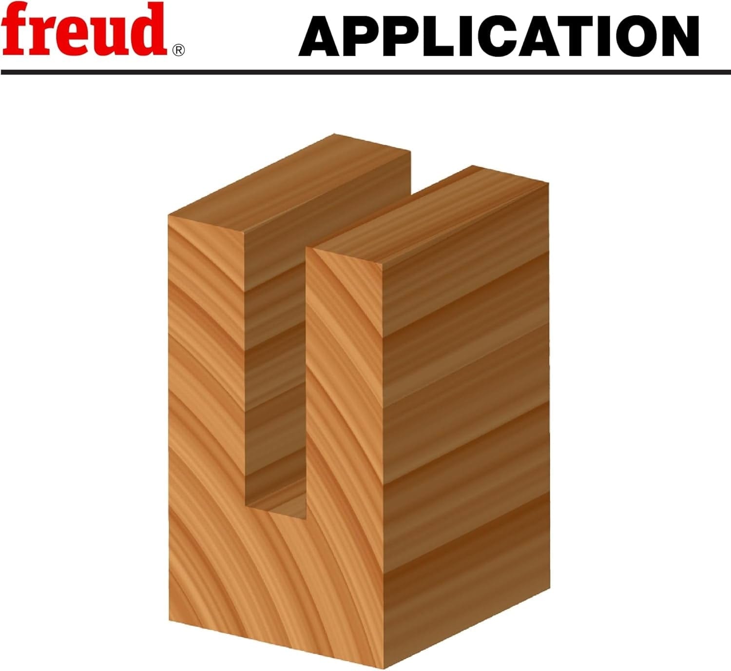 3D isometric view of a wood block featuring a clean, precise 5/16 inch wide deep groove or mortise cut created by the Freud 75-104 up spiral bit.