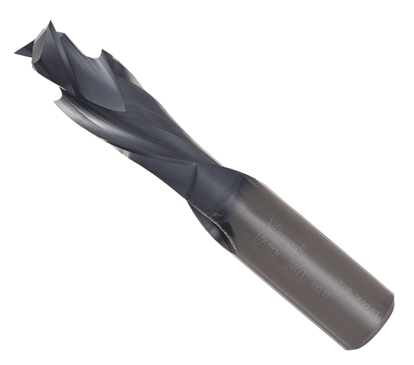 Freud 77-208 1/2-inch double compression solid carbide router bit featuring a 1/2-inch shank and Black I.C.E. coating for CNC woodworking.