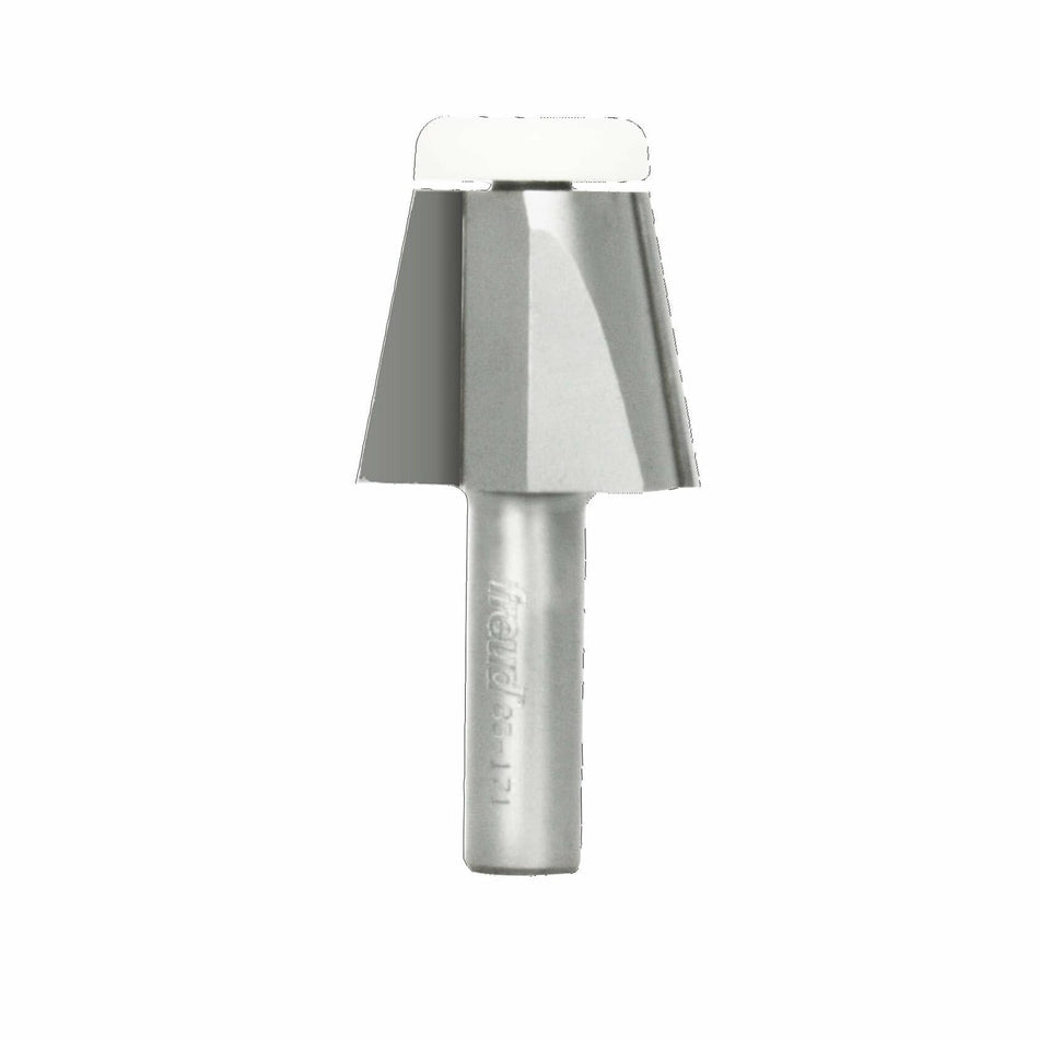 Metal cylindrical tool bit with a conical end on a white background