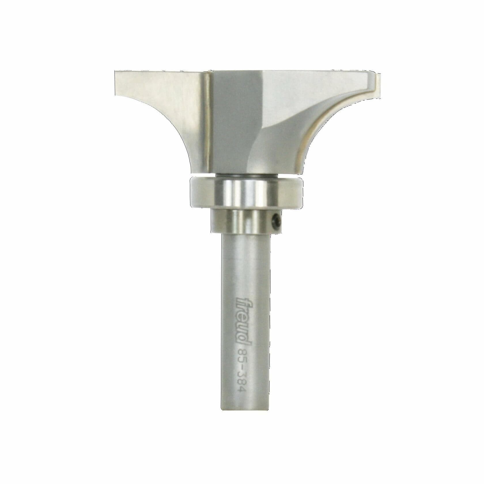 Metal router bit on a white background