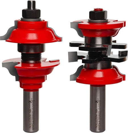 Freud 99-268 entry and interior door router bit set featuring red Perma-SHIELD coating and TiCo high-density carbide cutters for professional ogee profile door construction.