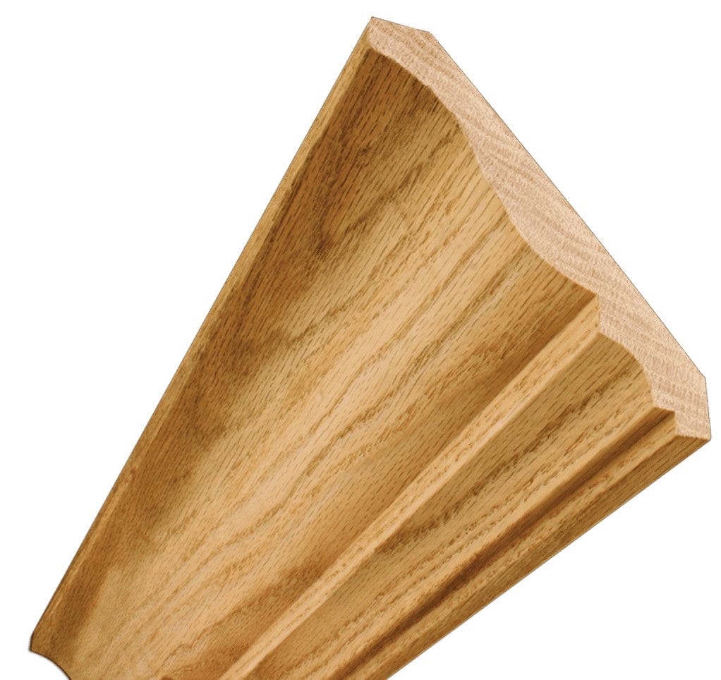 Rendering of a wood block displaying the detailed lower section of a crown molding profile, emphasizing the elegant curve and crisp edges produced by the bit.