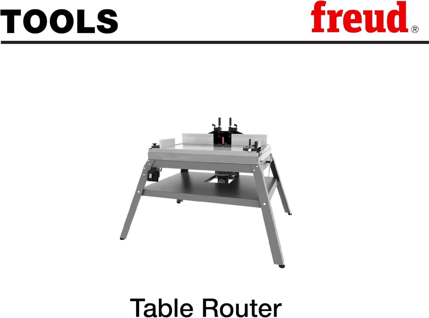 An equipment compatibility graphic indicating that the Freud 3-1/2 inch raised panel bit is designed specifically for use with a stationary table router.