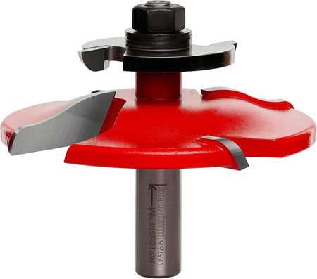 Freud 99-571 3-1/2-inch raised panel router bit with backcutter featuring a 1/2-inch shank and red Perma-SHIELD coating for flush custom wood cabinet doors.