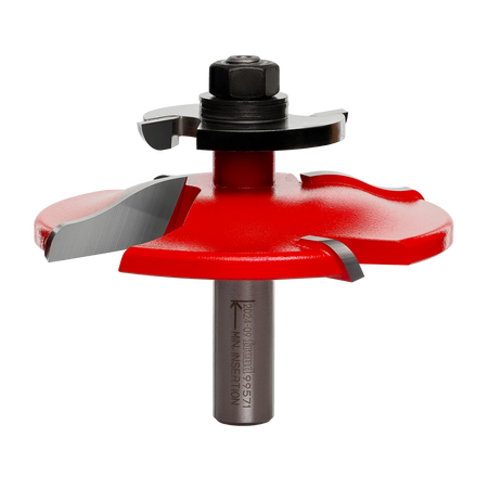 Freud 99-571 3-1/2-inch raised panel router bit with backcutter featuring a 1/2-inch shank and red Perma-SHIELD coating for flush custom wood cabinet doors.